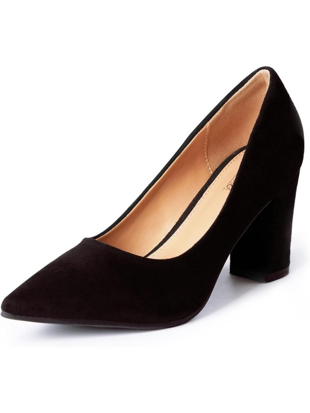 Women's Heel Black Faux Suede High Chunky Block Closed Pointed Toe Party Pumps